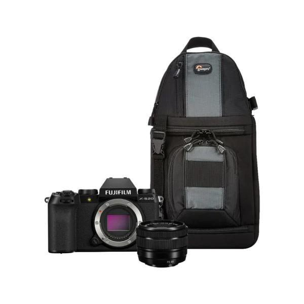 Cámara Digital FUJIFILM X-S20 (Black Noir) + Lente FUJIFILM XC15-45mm F3.5-5.6 OIS PZ + Mochila Lowepro